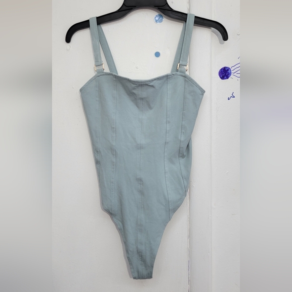 H&M Tops - H&M Aqua Blue Cotton Blend Women G-string Bodysuit Size Small